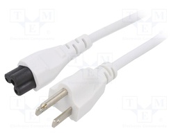 Cable; IEC C5 female,NEMA 5-15 (B) plug; PVC; 1m; white; 3x18AWG