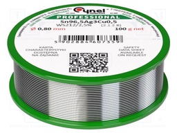 Soldering wire; Sn96,5Ag3Cu0,5; 0.8mm; 100g; lead free; reel; 2.5%
