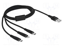 Cable; USB 2.0; 1m; black; Cu,tinned; 22AWG; metal; textile; 5V; 3A