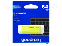 Pendrive; USB 2.0; 64GB; Read: 20MB/s; Write: 5MB/s; Colour: yellow