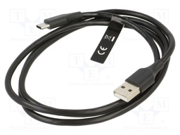 Cable; USB 2.0; USB A plug,USB C plug; nickel plated; 1m; black