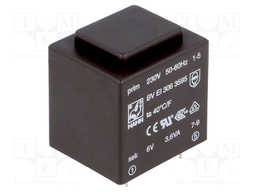 Transformer: encapsulated; 3.6VA; 230VAC; 6V; 600mA; Mounting: PCB