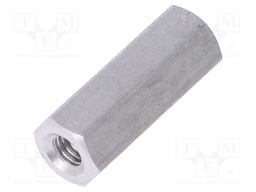 Screwed spacer sleeve; Int.thread: M3; 15mm; hexagonal; aluminium