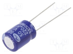 Capacitor: electrolytic; THT; 220uF; 50VDC; Ø10x12.5mm; ±20%; 2000h