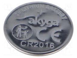 Battery: lithium; CR2016,coin; 3V; 90mAh; non-rechargeable