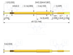 Test needle; Spring compression: 5mm; 5.5mm; 8A; steel; Ø: 1.9mm