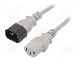 Cable; 3x0.75mm2; IEC C13 female,IEC C14 male; PVC; 0.5m; grey