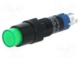Switch: push-button; Pos: 2; SPDT; 0.5A/250VAC; 1A/24VDC; green