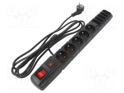 Plug socket strip: protective; Sockets: 10; 230VAC; 10A; black