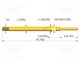 Test needle; Spring compression: 2.4mm; 3mm; 4A; CuBe; gold-plated