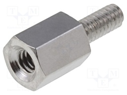 Screwed spacer sleeve; Int.thread: M2; 5mm; Ext.thread: M2; brass