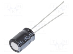 Capacitor: electrolytic; THT; 100uF; 16VDC; Ø6.3x9mm; Pitch: 2.5mm