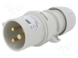 Connector: AC supply; plug; male; 16A; 50VAC; IP44; PIN: 3; for cable