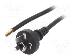 Cable; 3x0.75mm2; AS/NZS 3112 (I) plug,wires; PVC; 1m; black; 10A