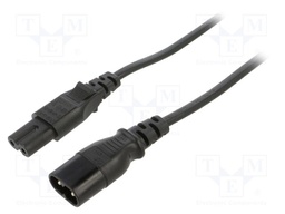 Cable; 2x0.75mm2; IEC C7 female,IEC C8 male; PVC; 5m; black; 2.5A