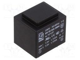Transformer: encapsulated; 2.3VA; 230VAC; 7.5V; 7.5V; 153mA; 153mA