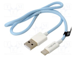 Cable; USB 2.0; USB A plug,USB C plug; 500mm; blue; 480Mbps; 60W