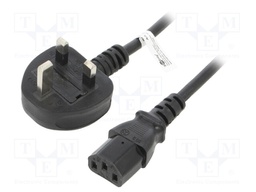 Cable; BS 1363 (G) plug 90°,IEC C14 male; PVC; 1.5m; black; 5A
