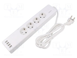 Plug socket strip: protective; Sockets: 4; 230VAC; 10A; white; IP20