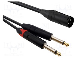 Cable; Jack 6,3mm plug x2,XLR male 3pin; 15m; black; PVC