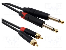 Cable; Jack 6,3mm plug x2,RCA plug x2; 4m; black; PVC