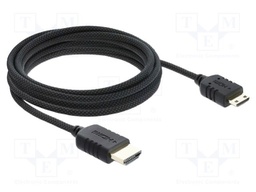 Cable; HDMI plug,both sides; textile; Len: 3m; black; 30AWG; 48Gbps