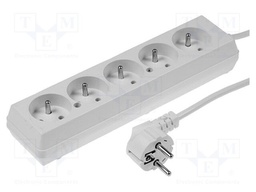 Extension lead; Sockets: 5; PVC; white; 3x1,5mm2; 5m; 10A
