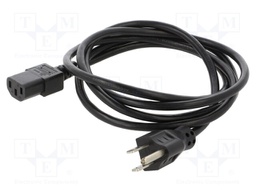 Cable; IEC C13 female,NEMA 5-15 (B) plug; PVC; 1.8m; black; 10A
