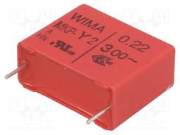 Capacitor: polypropylene; Y2; 220nF; 22.5mm; ±10%; 11x21x26.5mm
