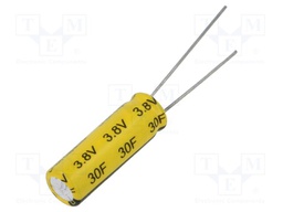 Supercapacitor; THT; 30F; 2.5÷3.8VDC; ±20%; Ø8x25mm; 3.4A; -25÷70°C