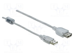 Cable; USB 2.0; USB A socket,USB A plug; 5m; transparent; 480Mbps