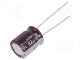 Capacitor: electrolytic; low impedance; THT; 82uF; 50VDC; ±20%