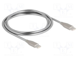Cable; USB C plug,both sides; 1m; silver; 23AWG,28AWG; metal; 60W