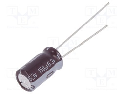 Capacitor: electrolytic; low impedance; THT; 150uF; 6.3VDC; ±20%