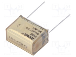 Capacitor: paper; X2; 220nF; 275VAC; 25.4mm; ±20%; THT; Series: P409
