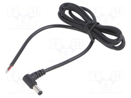 Cable; 2x0.5mm2; DC 5,5/2,1 plug; angled; black; 1m; -20÷80°C
