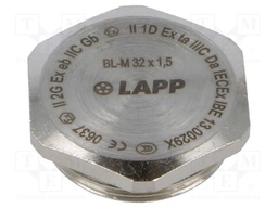 Stopper; M32; 1.5; IP68; Mat: brass; Plating: nickel; with seal; 36mm