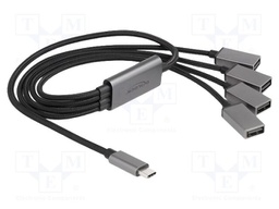 Cable; USB 2.0; USB A socket x4,USB C plug; 0.6m; black; metal