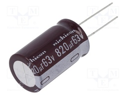 Capacitor: electrolytic; low impedance; THT; 820uF; 63VDC; ±20%