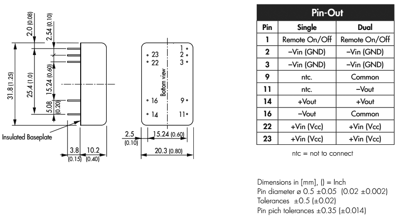 Converter: DC/DC; 15W; Uin: 18÷75V; Uout: 15VDC; Uout2: -15VDC; DIP24