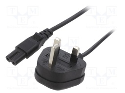 Cable; BS 1363 (G) plug,IEC C7 female; PVC; 3m; black; 2x0,75mm2