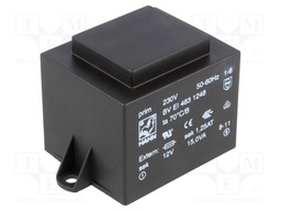 Transformer: encapsulated; 15VA; 230VAC; 12V; 1250mA; Mounting: PCB