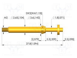 Test needle; Spring compression: 4mm; 5mm; 8A; CuBe; gold-plated