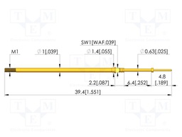 Test needle; Spring compression: 4.3mm; 6.35mm; 3A; CuBe; Ø: 0.4mm