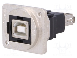 Coupler; USB A socket,USB B socket; FT; USB 2.0; metal; 19x24mm