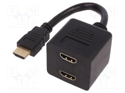 HDMI signal splitter; HDMI socket x2,HDMI plug; 200mm; black