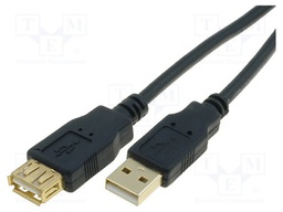 Cable; USB 2.0; USB A socket,USB A plug; gold-plated; 5m; black