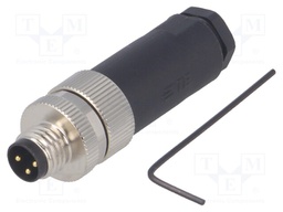 Connector: M8; male; PIN: 3; straight; unshielded; for cable; plug