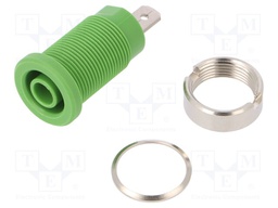 Socket; 4mm banana; 24A; green; nickel plated; screw,on panel