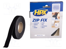 Tape: velcro; W: 20mm; L: 5m; D: 2.1mm; synthetic rubber; black